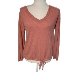 Lauren Conrad LC | Pink Textured Knit Sparkle Tie Front Long Sleeve Size Small